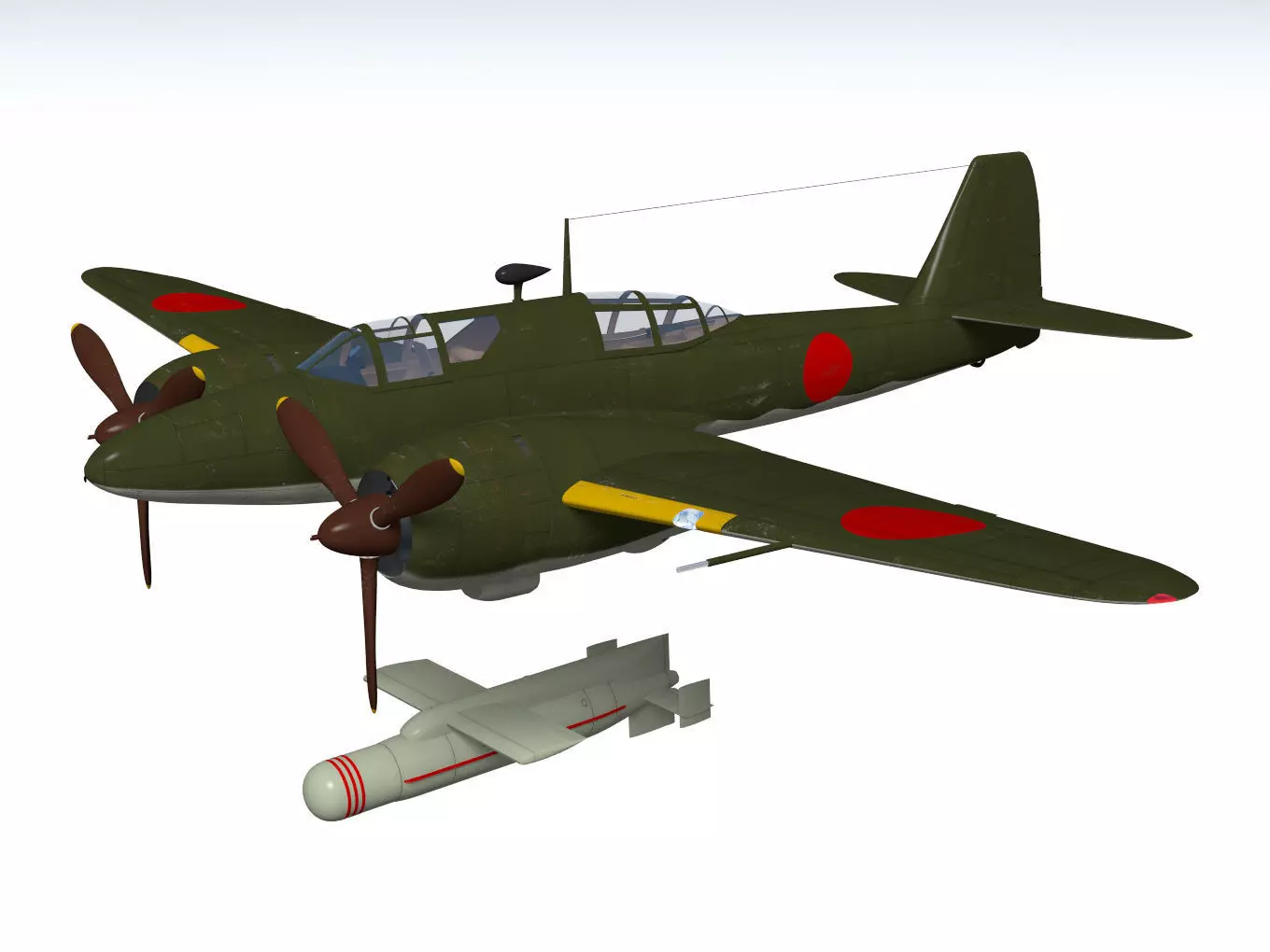 Kawasaki Ki102 otsu and Type I 1 otsu wireless guided missile 3D model_0