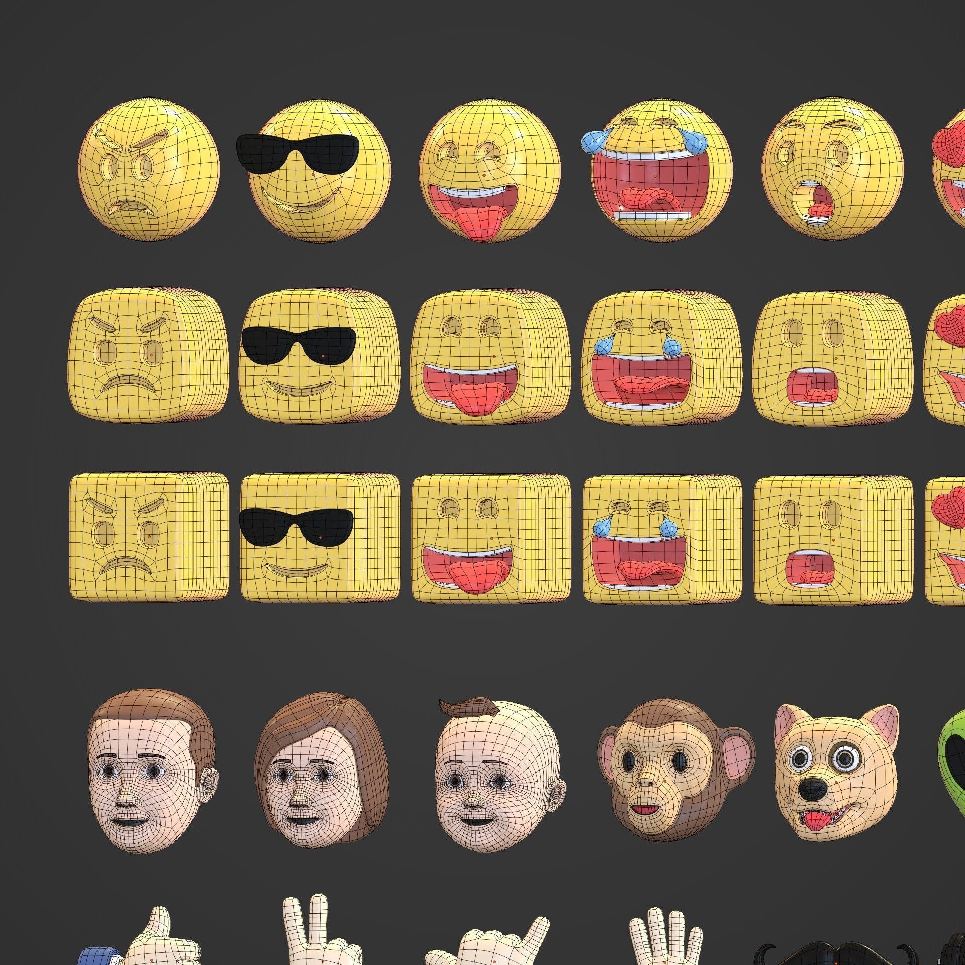Cartoon Icon Pack -- Smiley Emoji Head Hand Sun Star Sport Heart Low-poly 3D model_14