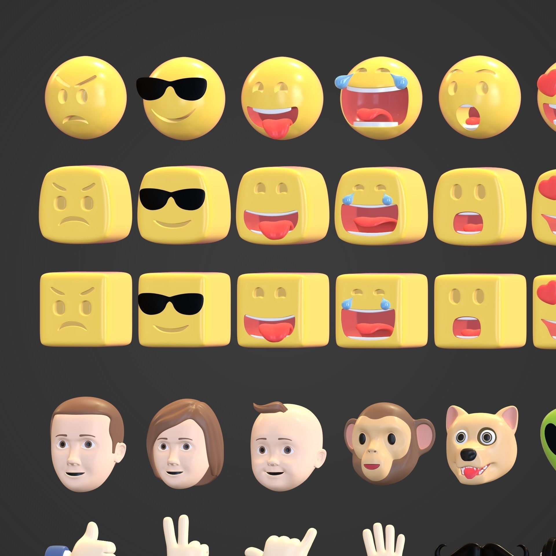 Cartoon Icon Pack -- Smiley Emoji Head Hand Sun Star Sport Heart Low-poly 3D model_13