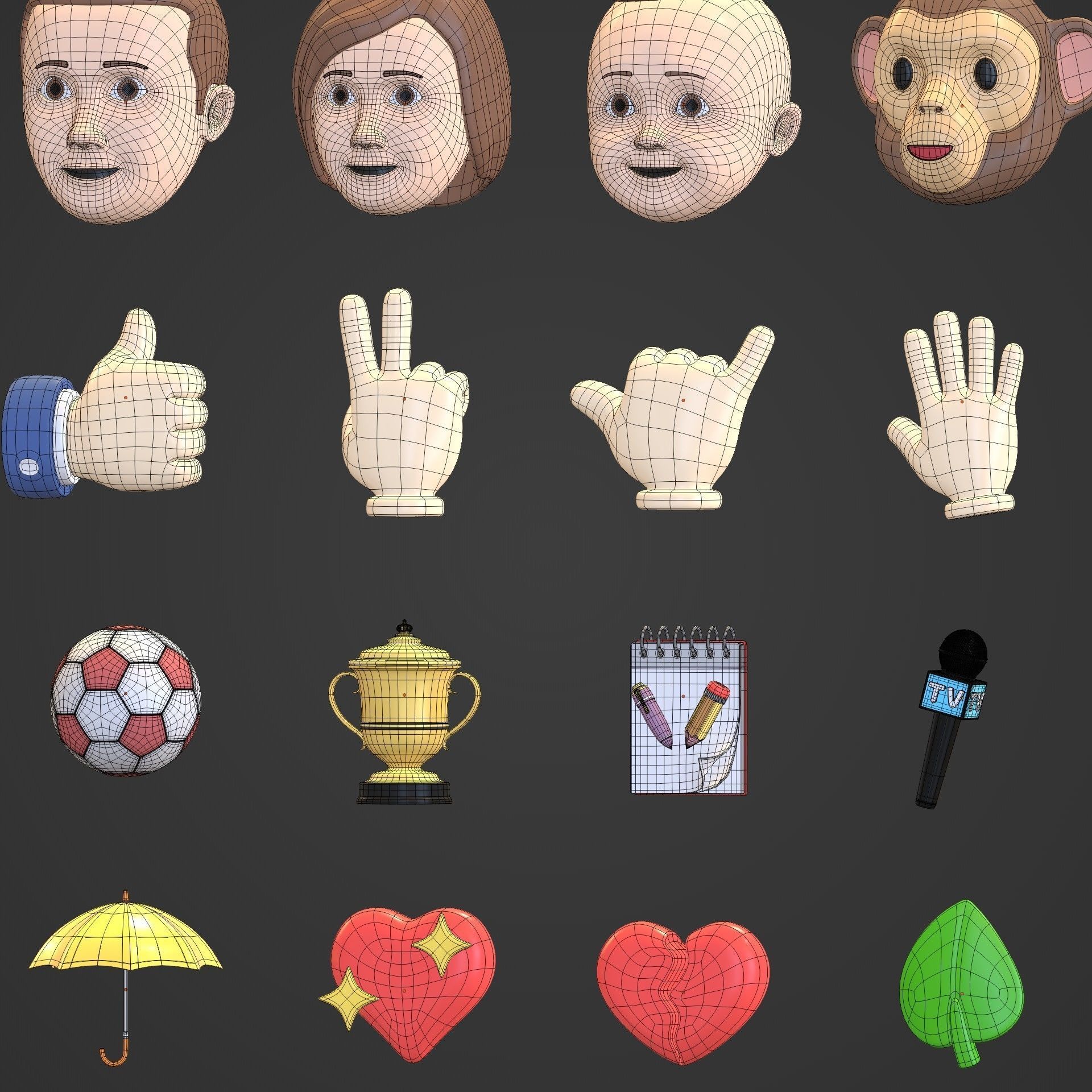 Cartoon Icon Pack -- Smiley Emoji Head Hand Sun Star Sport Heart Low-poly 3D model_18