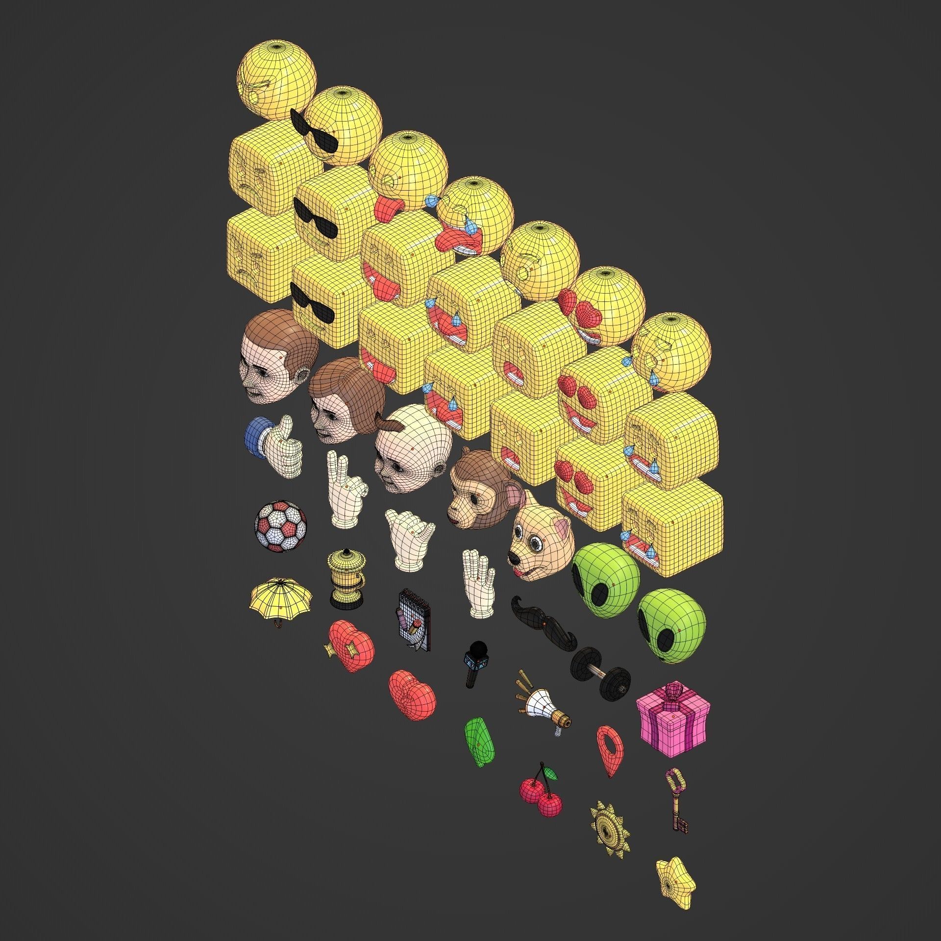 Cartoon Icon Pack -- Smiley Emoji Head Hand Sun Star Sport Heart Low-poly 3D model_8