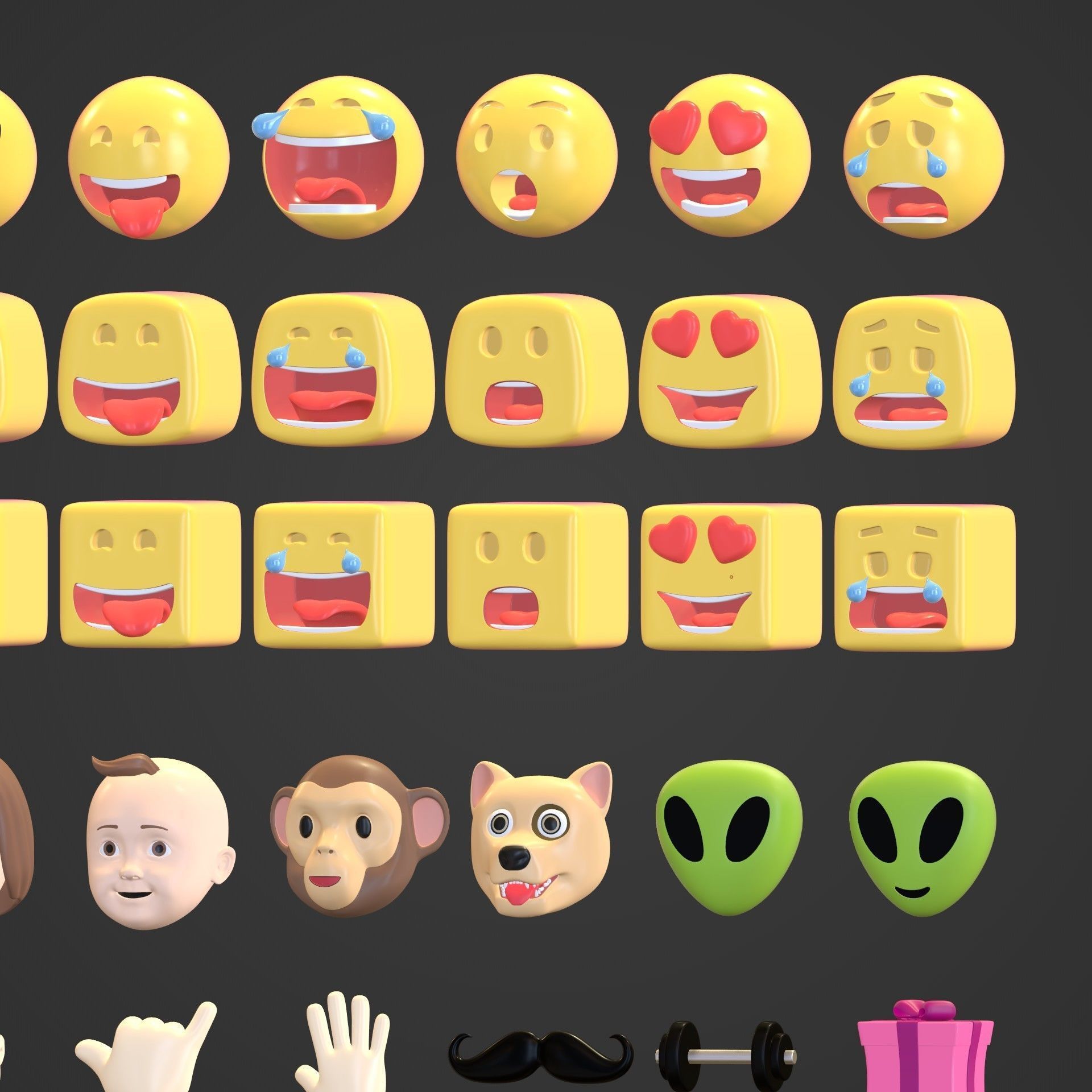 Cartoon Icon Pack -- Smiley Emoji Head Hand Sun Star Sport Heart Low-poly 3D model_15