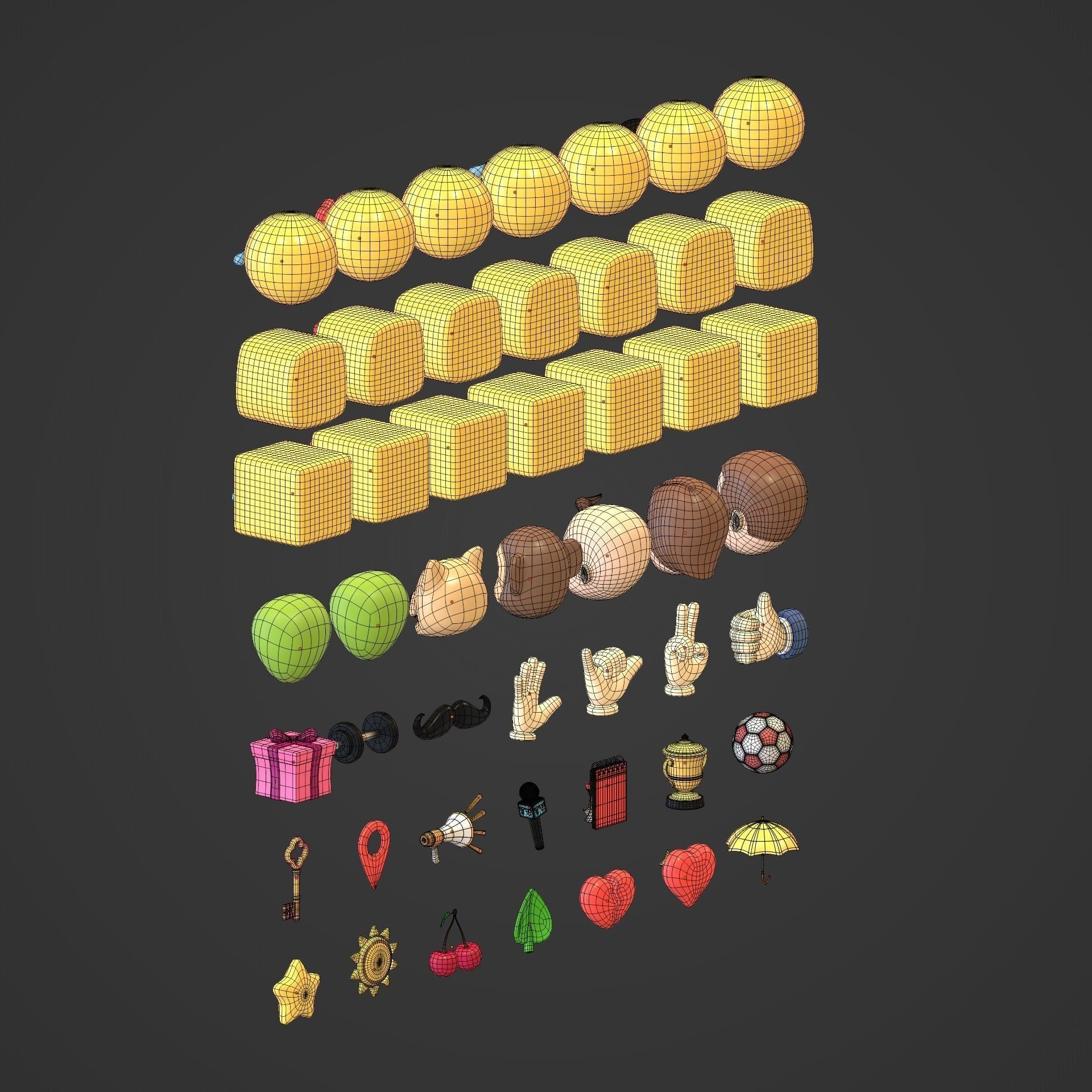 Cartoon Icon Pack -- Smiley Emoji Head Hand Sun Star Sport Heart Low-poly 3D model_12