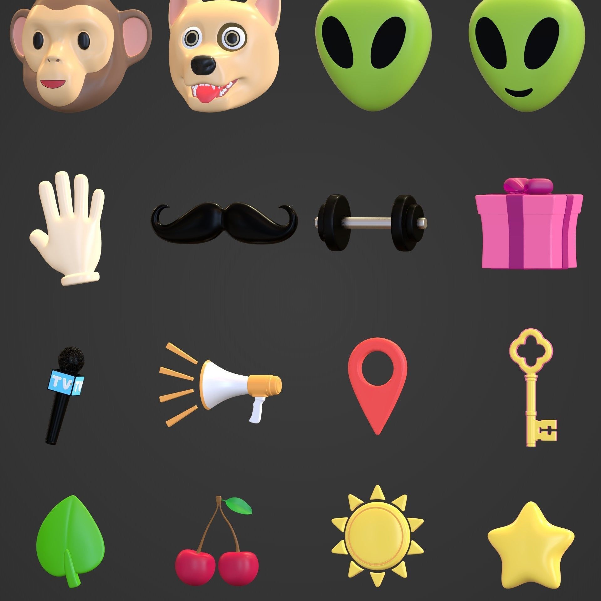 Cartoon Icon Pack -- Smiley Emoji Head Hand Sun Star Sport Heart Low-poly 3D model_19