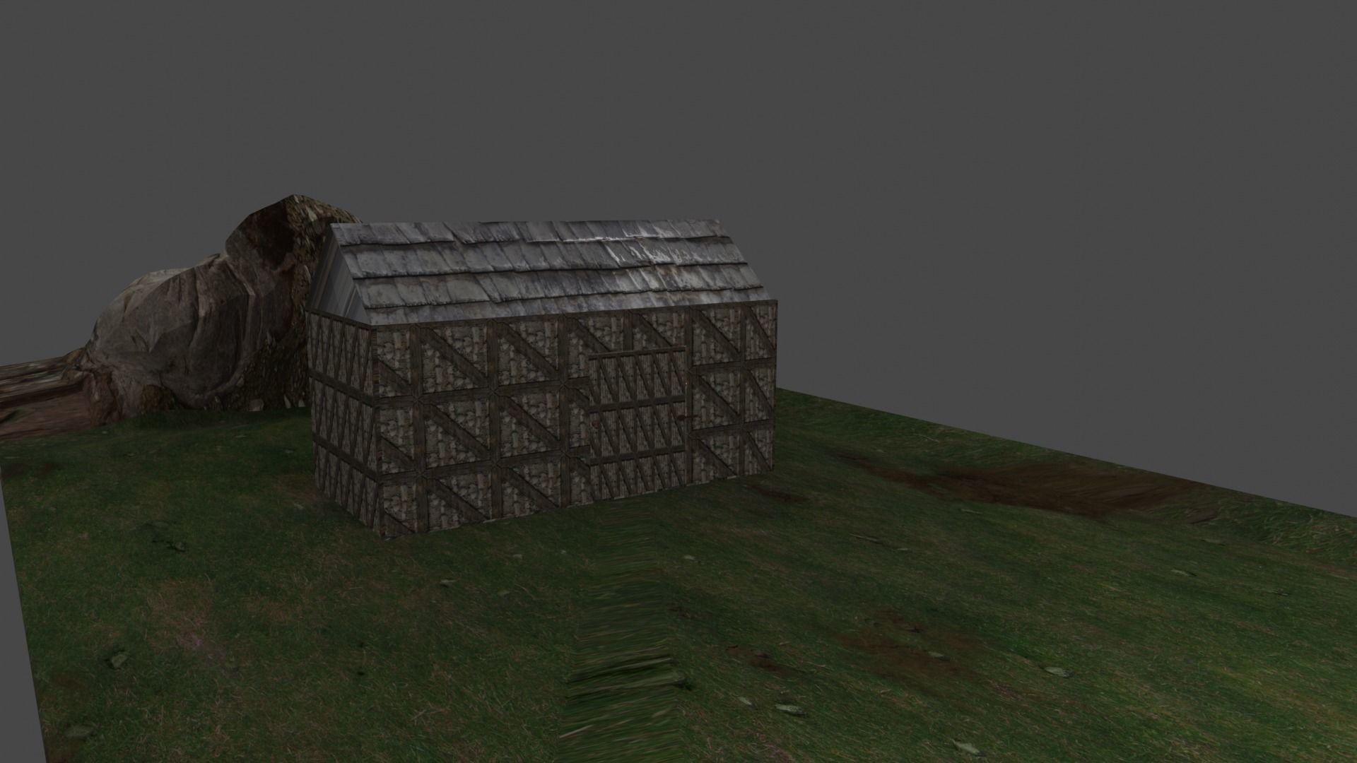 Library house on grassy field Low-poly 3D model_1