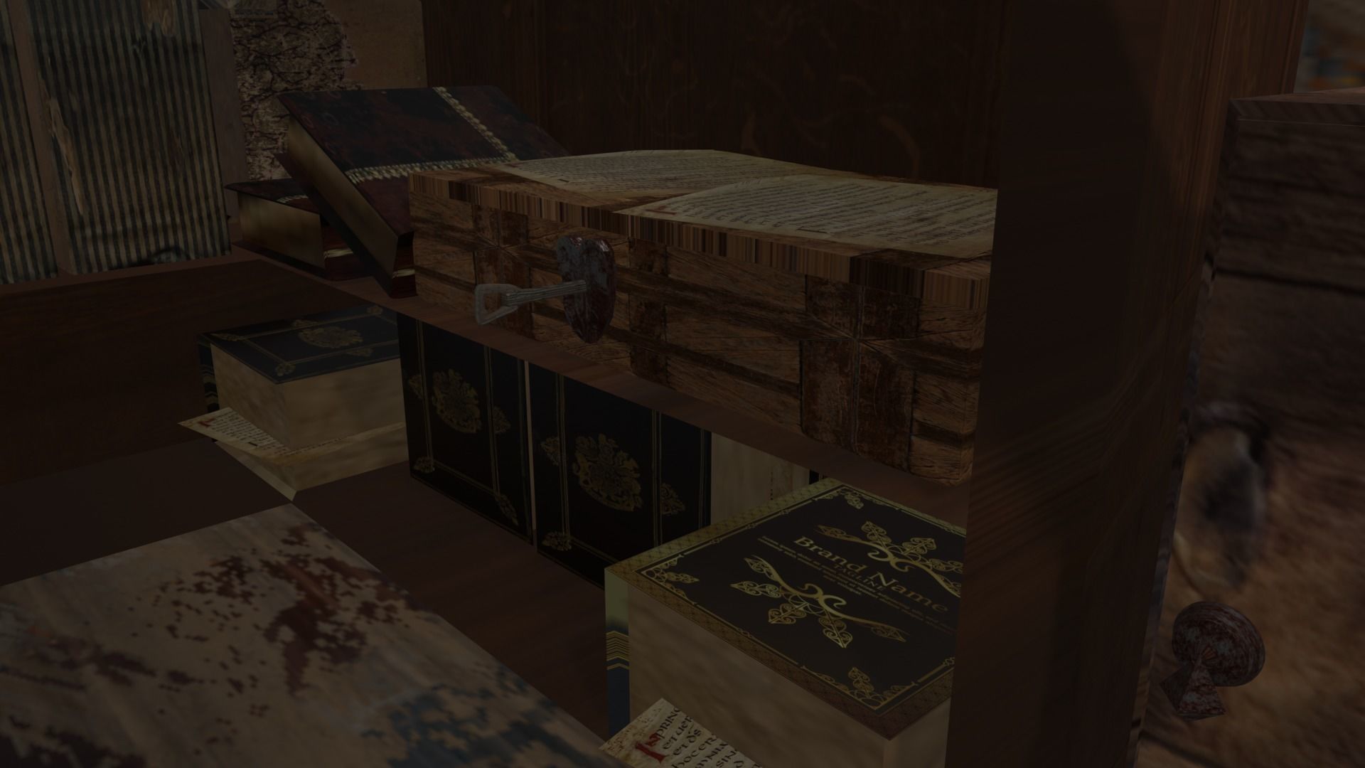 Library house on grassy field Low-poly 3D model_8