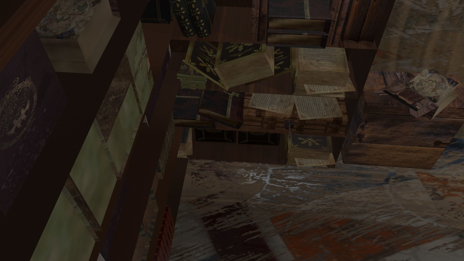 Library house on grassy field Low-poly 3D model_9