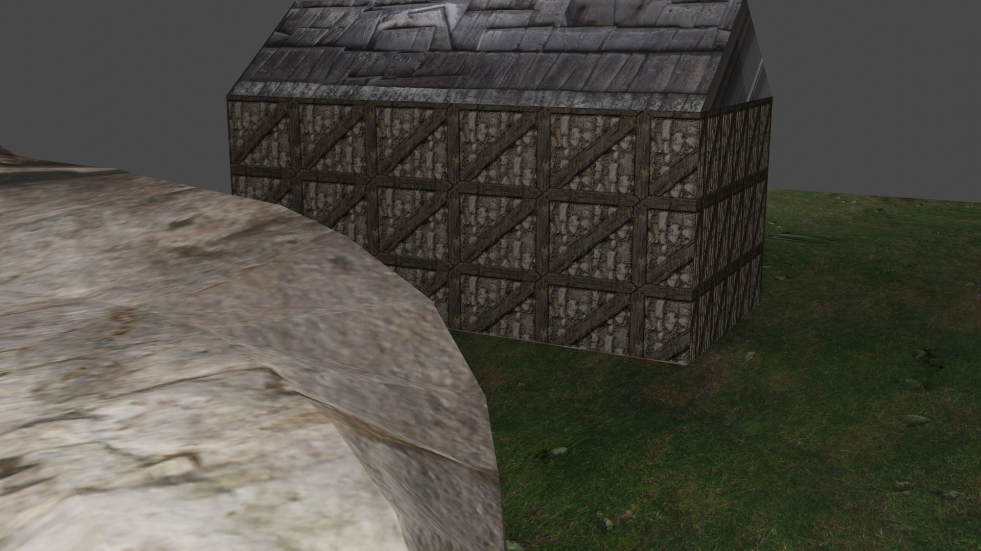 Library house on grassy field Low-poly 3D model_2