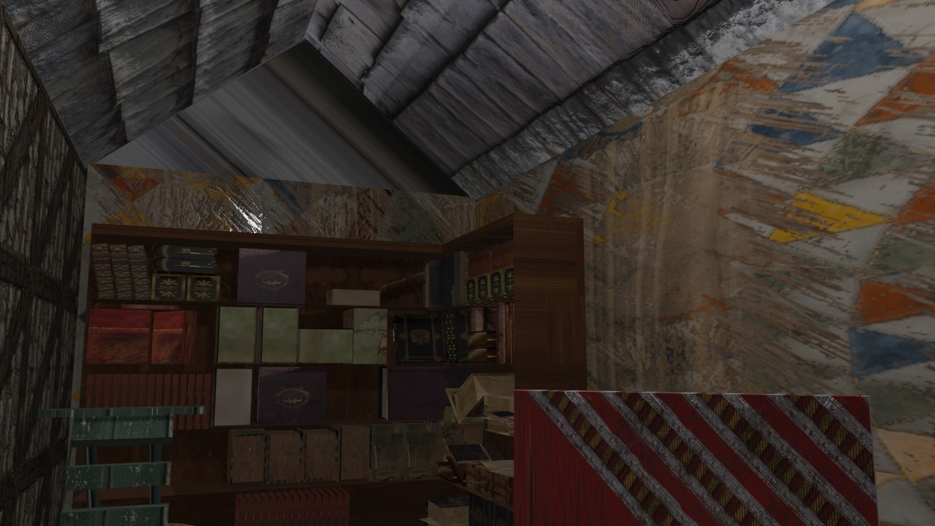 Library house on grassy field Low-poly 3D model_7