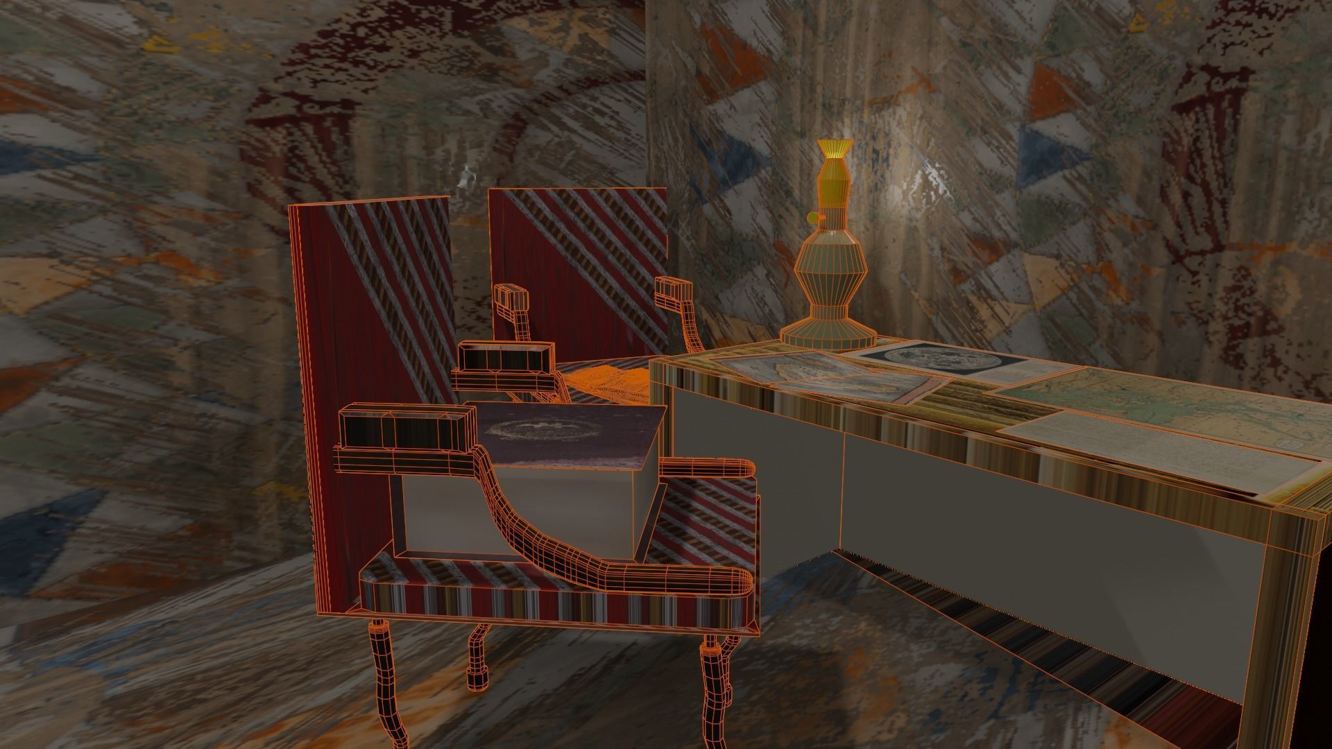 Library house on grassy field Low-poly 3D model_16