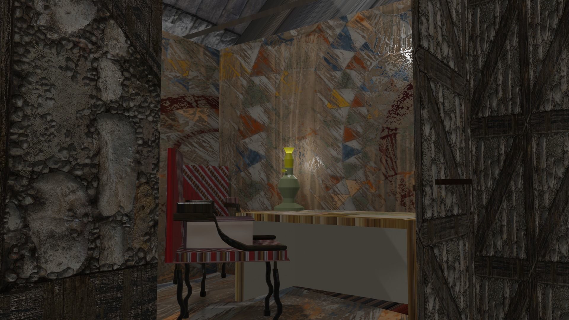 Library house on grassy field Low-poly 3D model_5