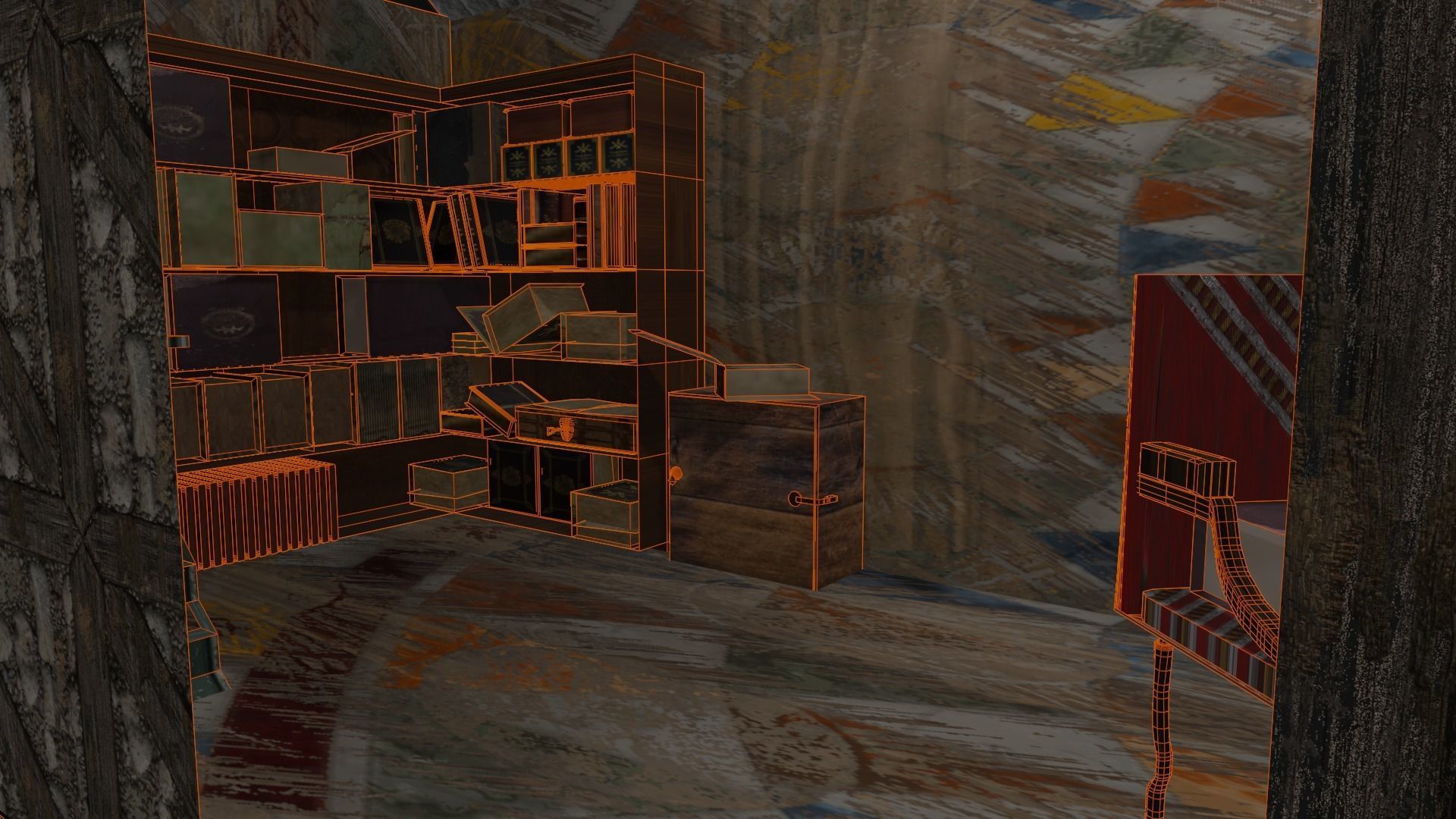 Library house on grassy field Low-poly 3D model_17