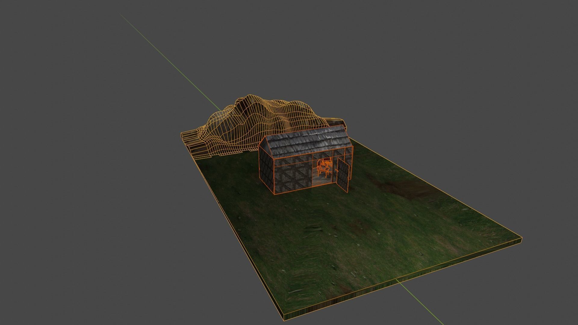 Library house on grassy field Low-poly 3D model_14