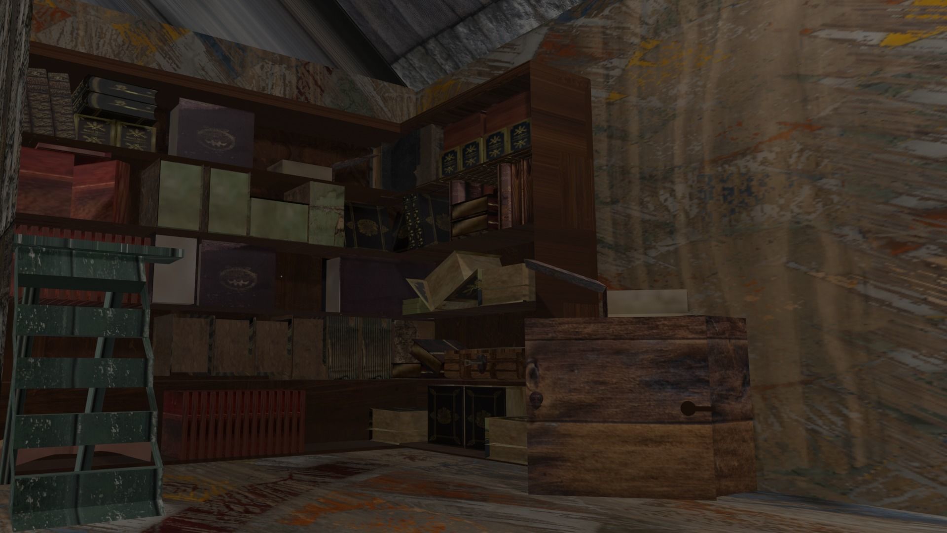 Library house on grassy field Low-poly 3D model_11