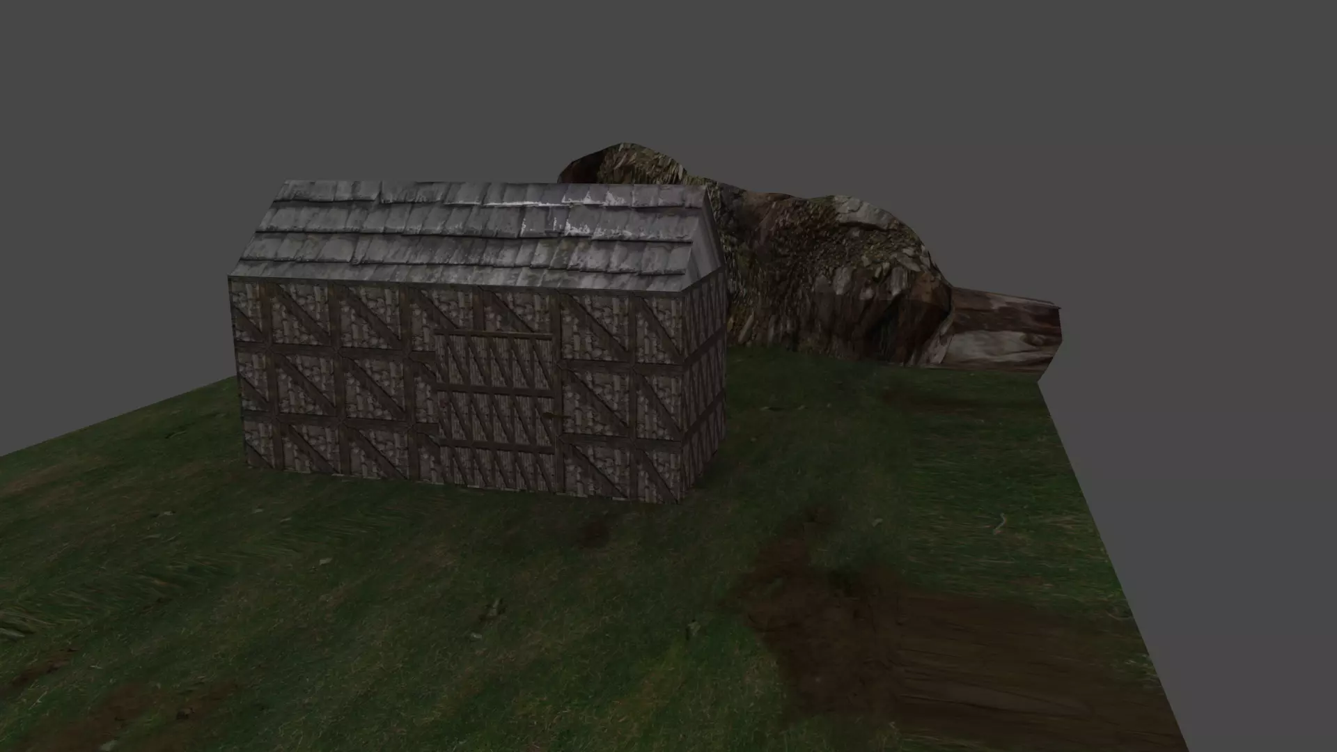 Library house on grassy field Low-poly 3D model_0