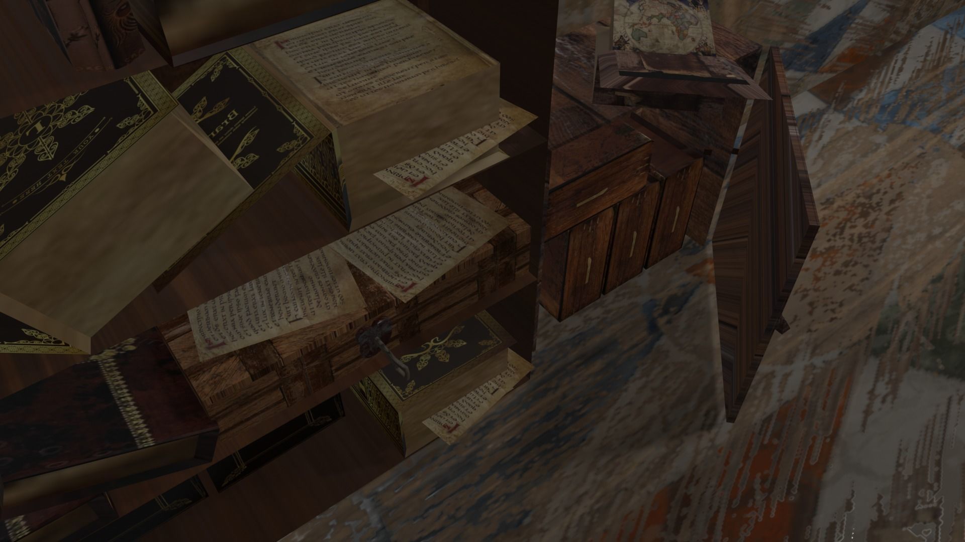 Library house on grassy field Low-poly 3D model_10