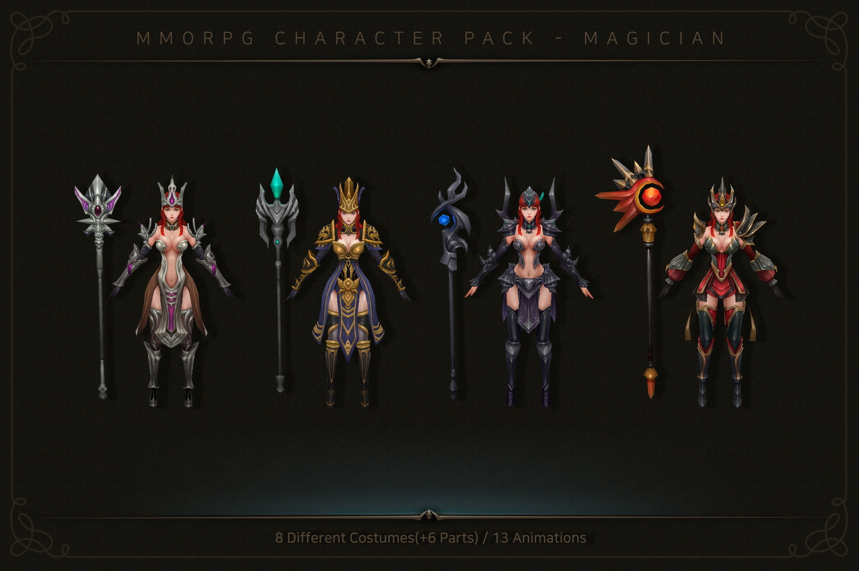 MMORPG Character Pack - Magician Low-poly 3D model_4