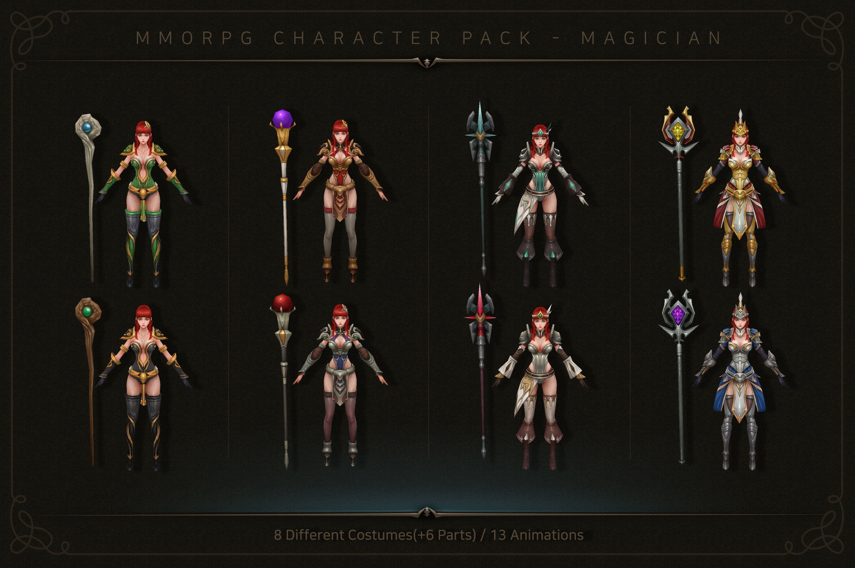 MMORPG Character Pack - Magician Low-poly 3D model_3