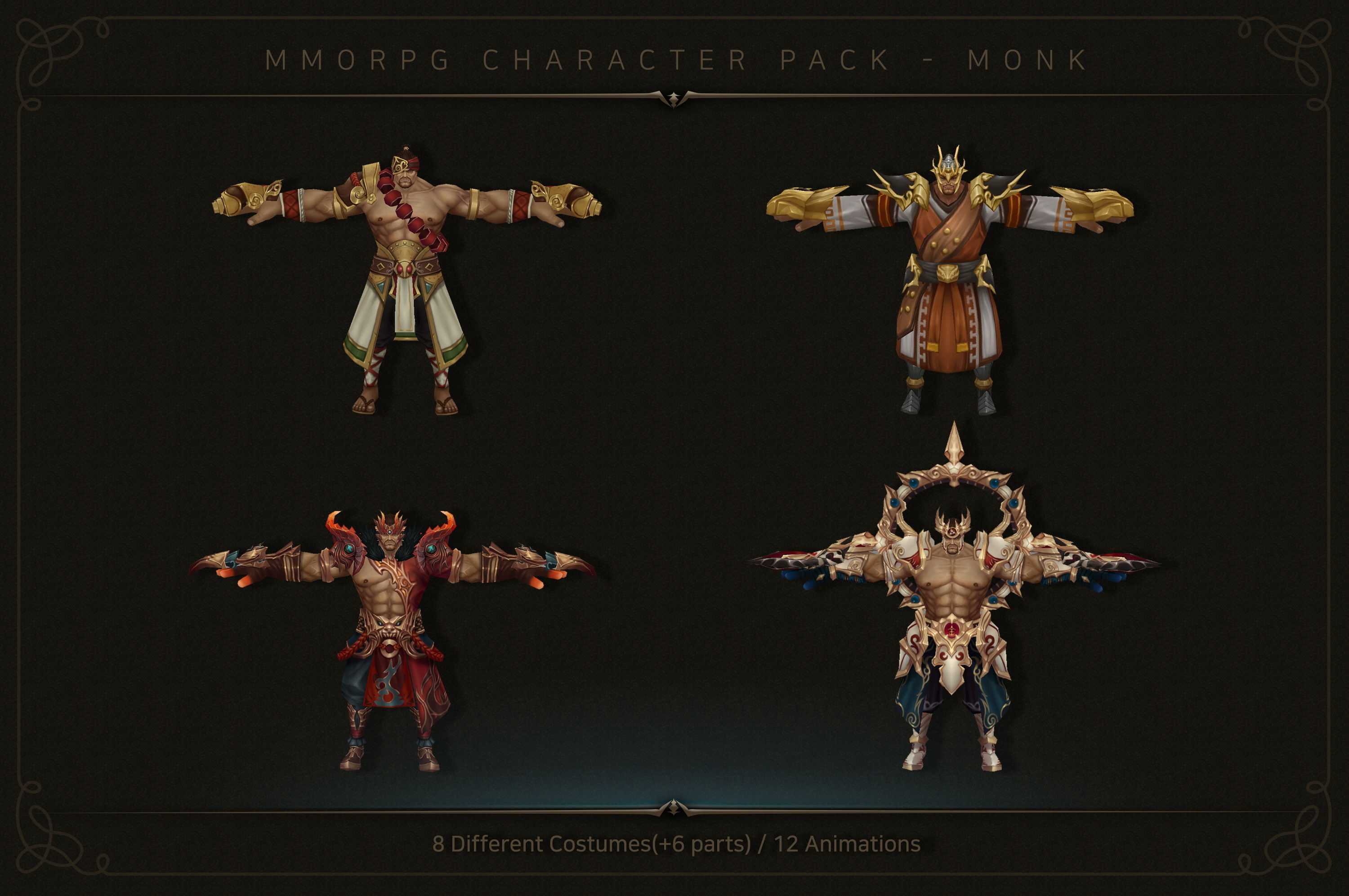 MMORPG Character Pack - Monk Low-poly 3D model_4