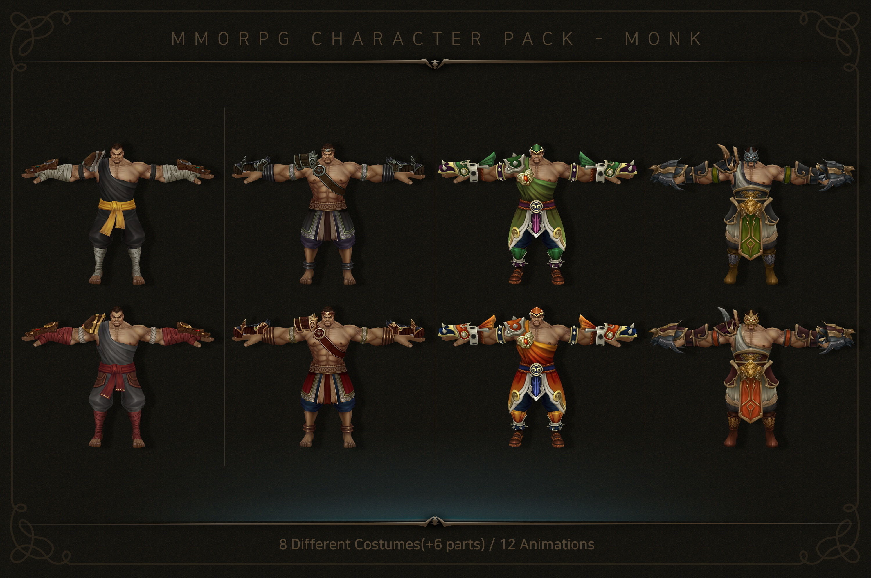 MMORPG Character Pack - Monk Low-poly 3D model_3