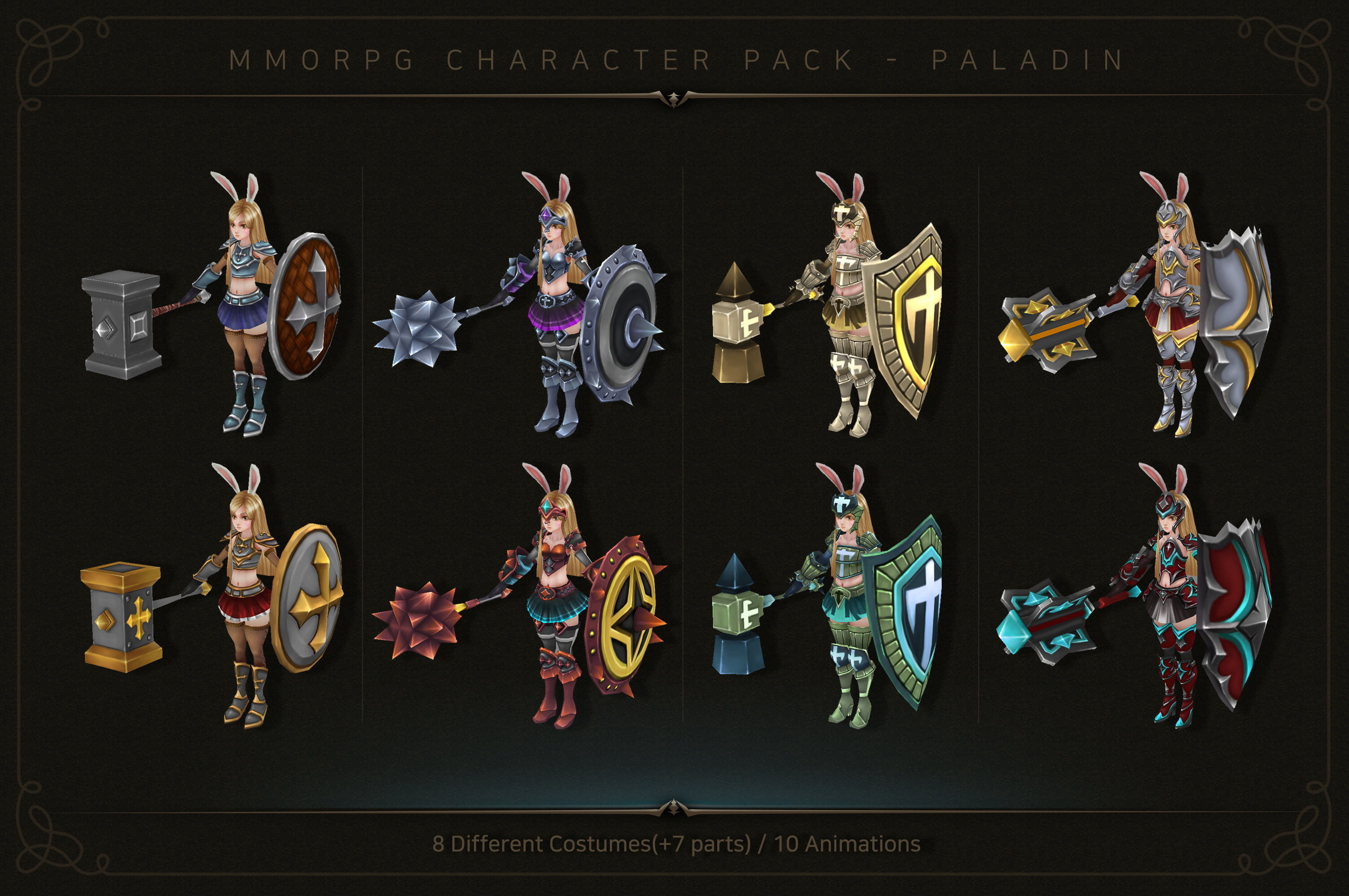 MMORPG Character Pack - Paladin Low-poly 3D model_3
