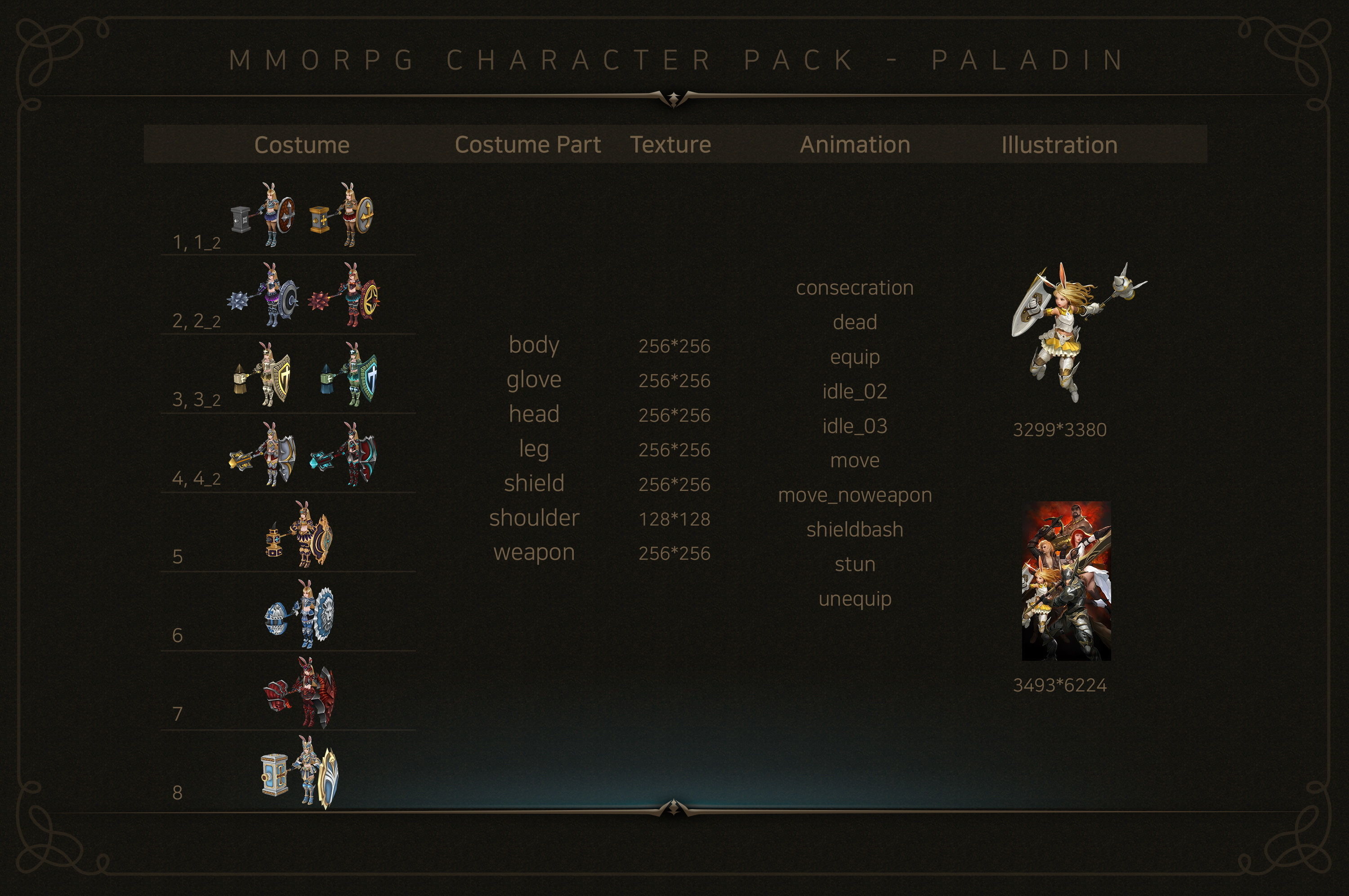 MMORPG Character Pack - Paladin Low-poly 3D model_6