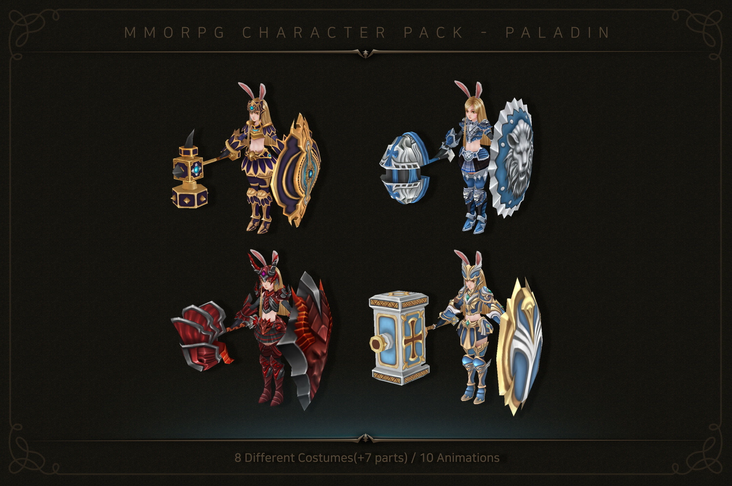 MMORPG Character Pack - Paladin Low-poly 3D model_4