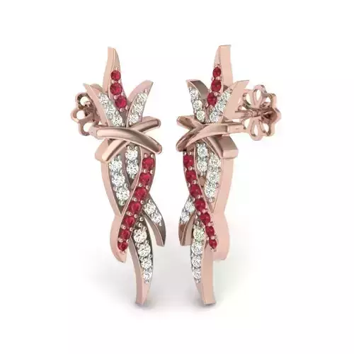 earrings 3D print model ruby and diamond leaf pendant gold