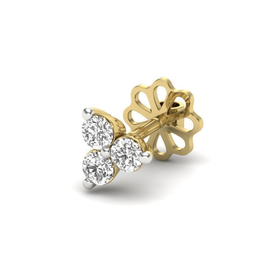 Earrings 3D print model two diamond stud in rose gold 3D print model_6