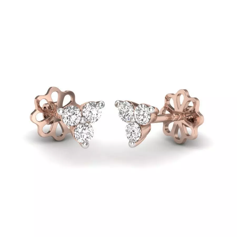 Earrings 3D print model two diamond stud in rose gold 3D print model_0