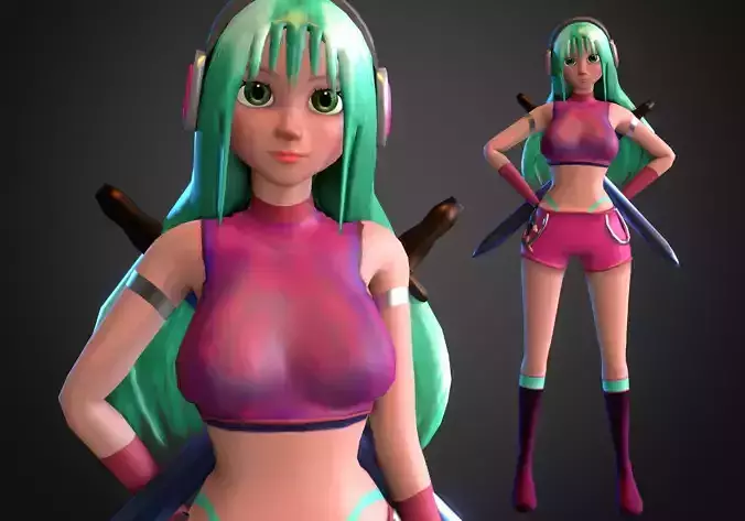 woman gamer rigged low poly