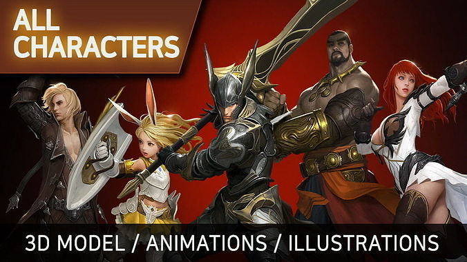 MMORPG Character Pack - All Characters Low-poly 3D model