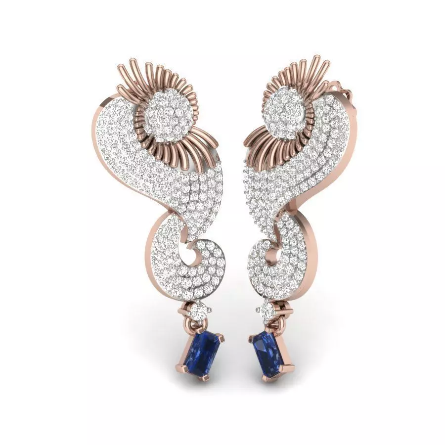 Earrings 3D print model sapphire and diamond earring in rose ... 3D print model