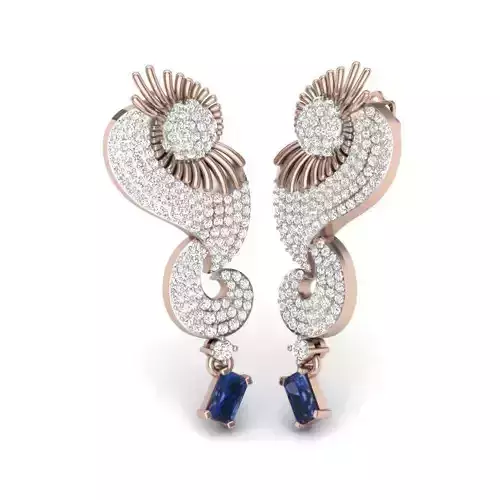 Earrings 3D print model sapphire and diamond earring in rose ... 3D print model
