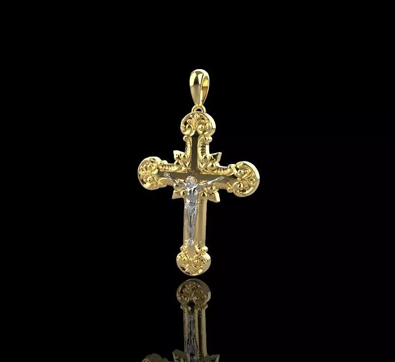 cross gold pendant with diamonds Free 3D print model