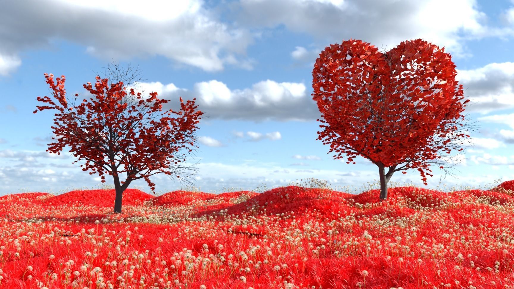 3D realistic valentine heart tree scene for happy valentines Low-poly 3D model_2