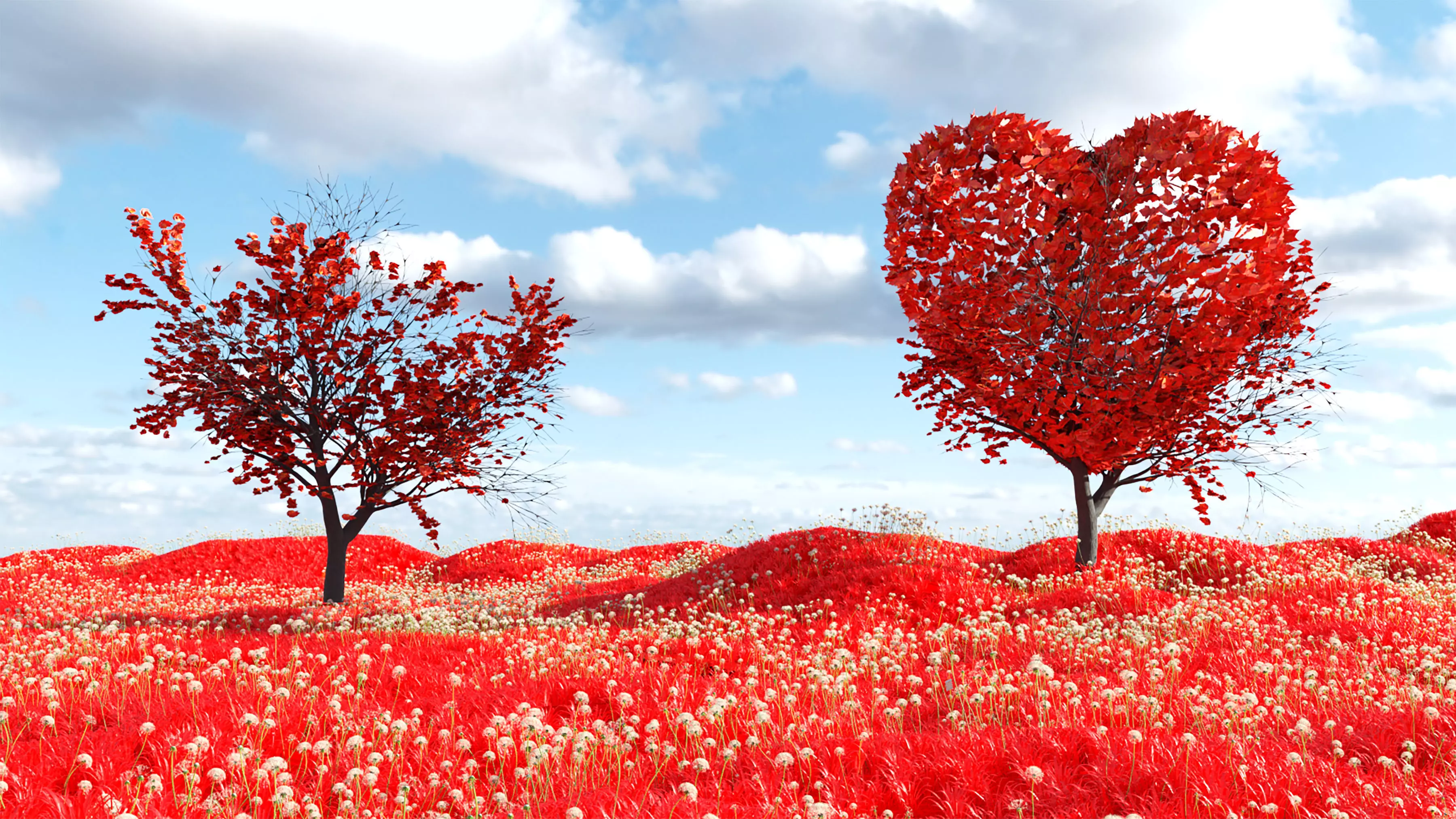 3D realistic valentine heart tree scene for happy valentines Low-poly 3D model_0