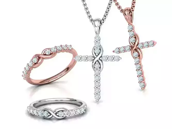 Infinity Cross and Ring Jewelry Set with DISCOUNT 3D Model Collection