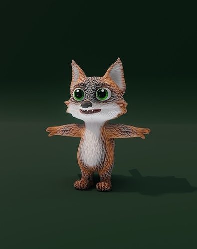 Cartoon Grey Fox Animated 3D Model Low-poly 3D model