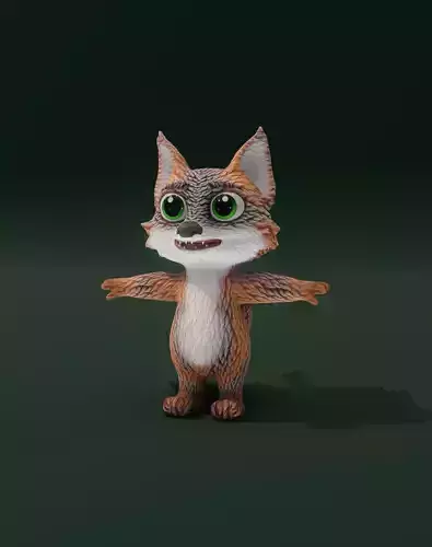 Cartoon Grey Fox Animated 3D Model Low-poly 3D model