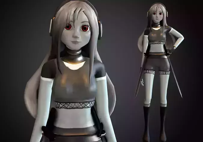 woman figther rigged low poly