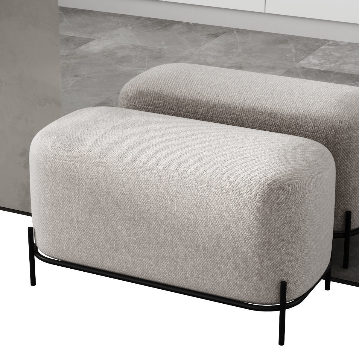 Hallway 4 wall with wooden panels and stool 3D model_3