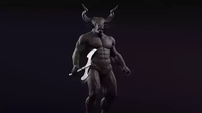 Minotaur group of demons on checkered board Low-poly 3D model