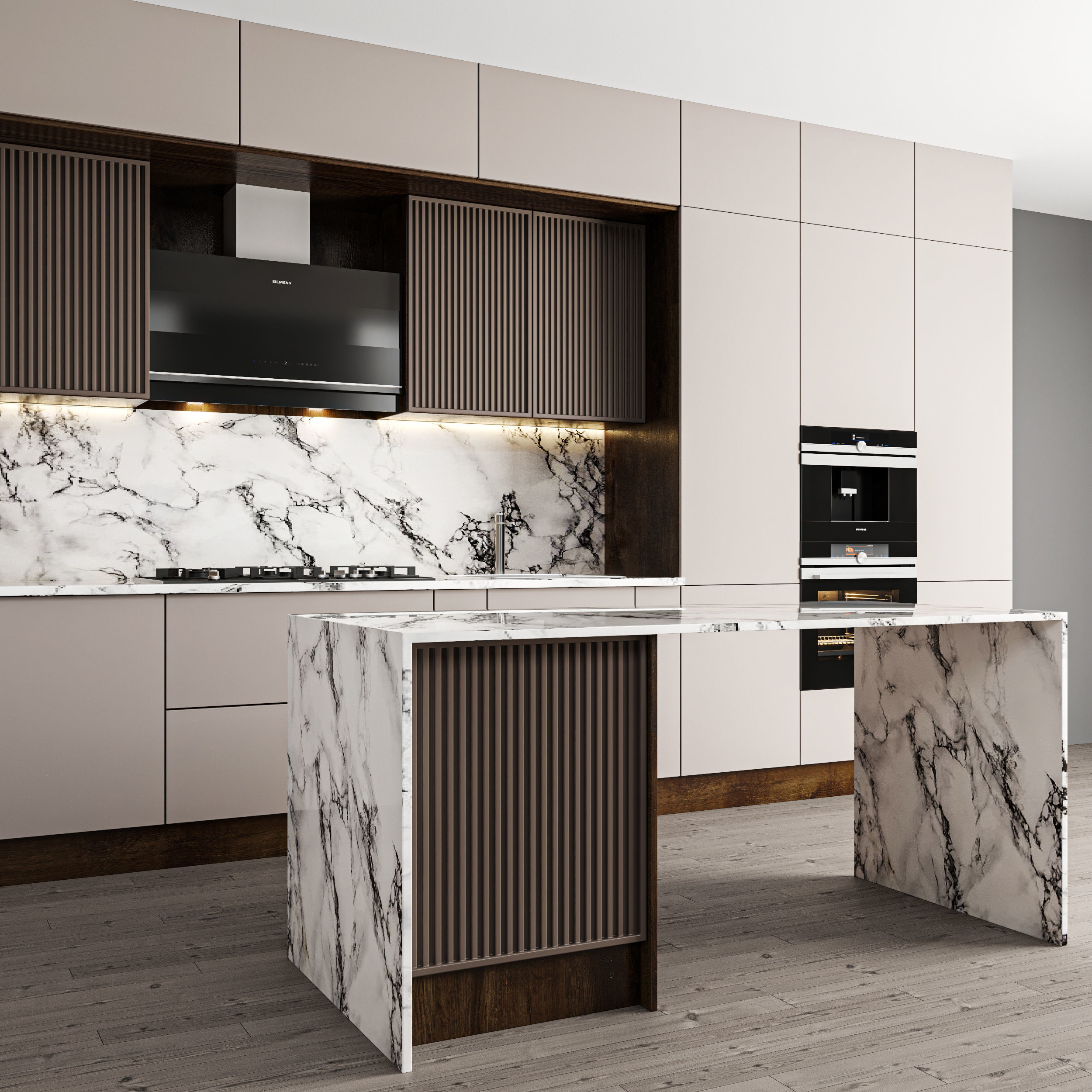 Kitchen with cabinets and island 3D model_3