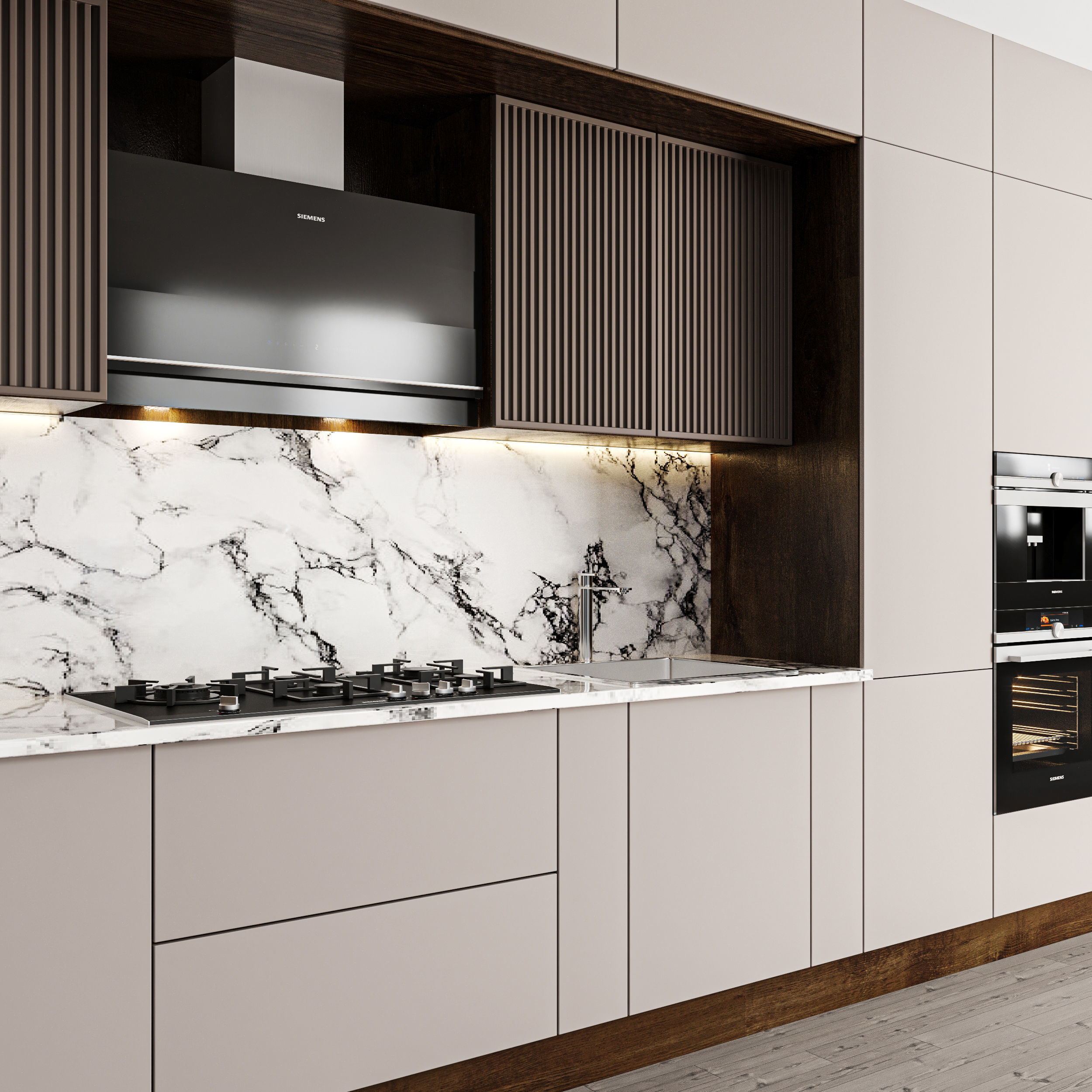 Kitchen with cabinets and island 3D model_1