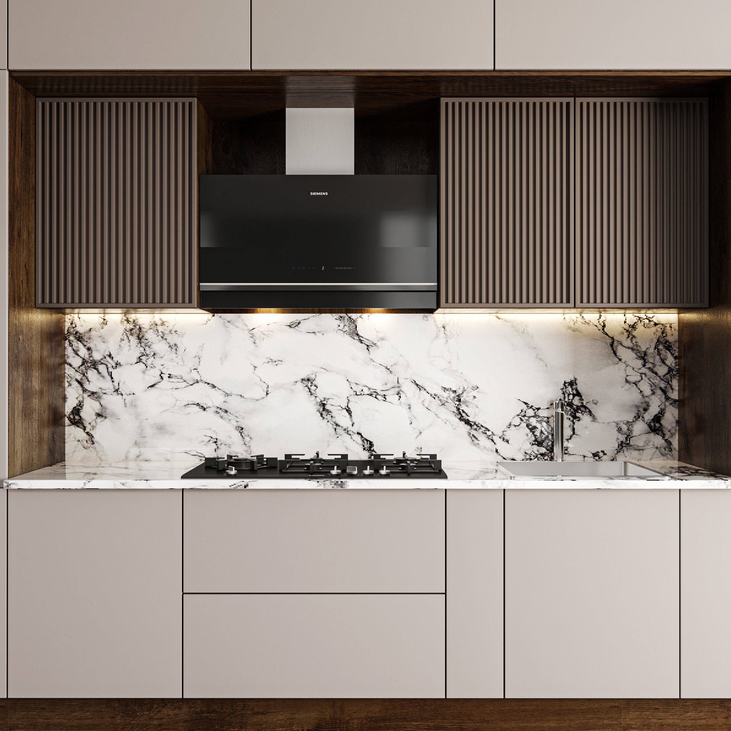 Kitchen with cabinets and island 3D model_2