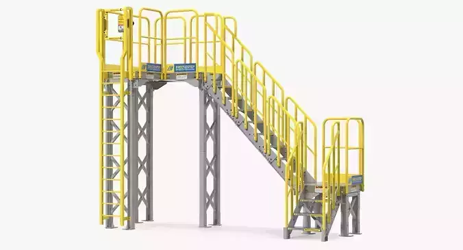 Industrial Steel Catwalk Stairs 3D model