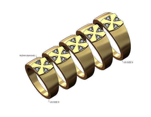 Diamond triangles small square signet US sizes 5to9 3D print model