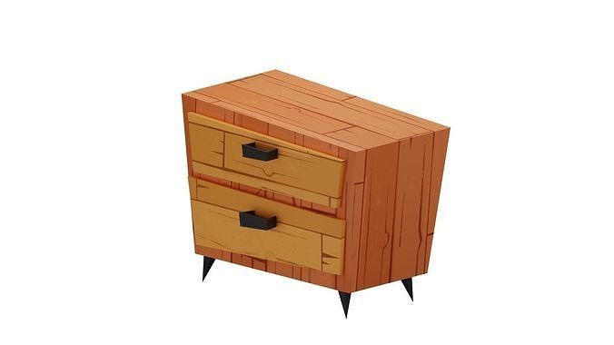 Wooden bedside table low-poly game ready Low-poly 3D model