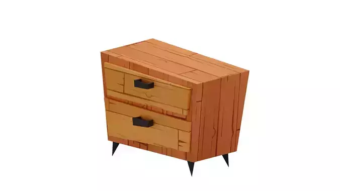 Wooden bedside table low-poly game ready